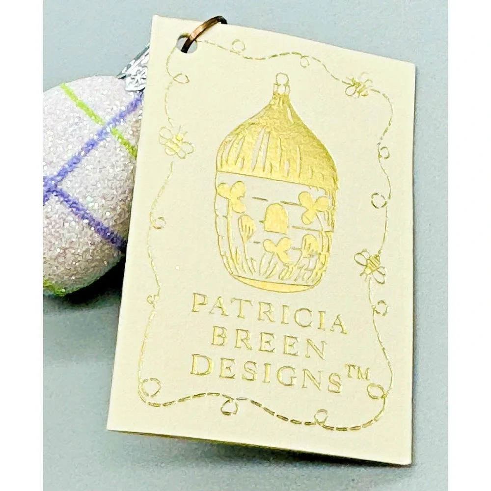 Patricia Breen Miniature Egg Striped Plaid Purple Green Ornament Spring 2002‎